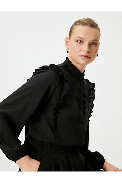 Koton Chiffon Shirt Balloon Sleeves Ruffle Buttons Regular Fit
