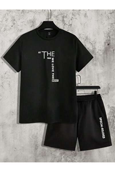 MODARİCH The Person T-Shirt Combed Cotton Shorts - Black Bottom Top Set Print...