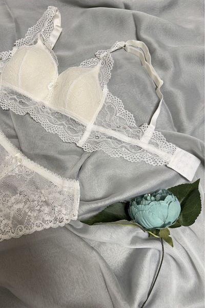 Betimoda Women's Triangle Lace Bralet Unpadded Bra Suit Ecru