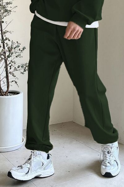 ruNadeS Unisex Σκούρο Πράσινο Πλεκτό Φούτερ με 3 κλωστές - Ελαστικό πόδι