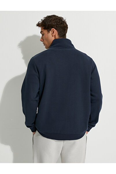 Koton Yarım Fermuarlı Sweatshirt Kolej Baskılı İşlemeli Dik Yaka Şardonlu