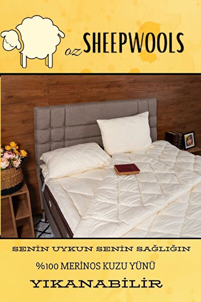 ozsheepwools Yün Yorgan Çift Kişilik Yün Yorgan %100 Merinos Kuzu Yünü %100 Pamuk Kumaş Yıkanabilir Organik Doğal