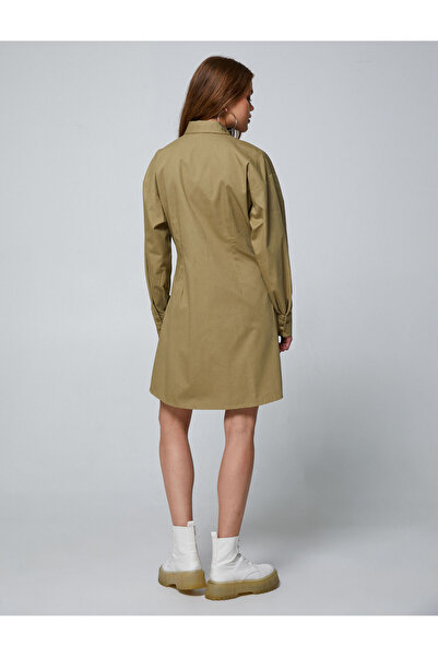 Koton Риза Рокля Габардин Плат Плисиран Памук с дълъг ръкав и джоб