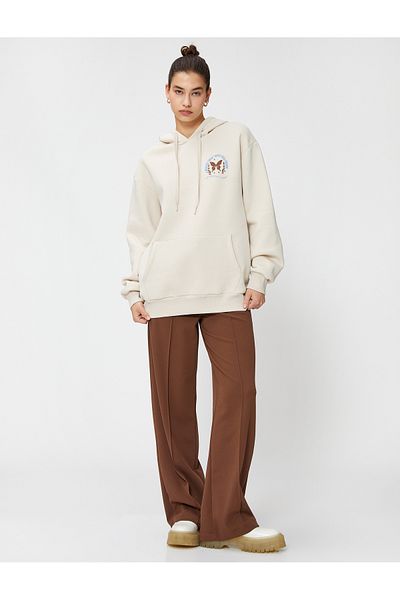 Koton Oversize Hooded Sweatshirt - Back Print and Kangaroo Pocket