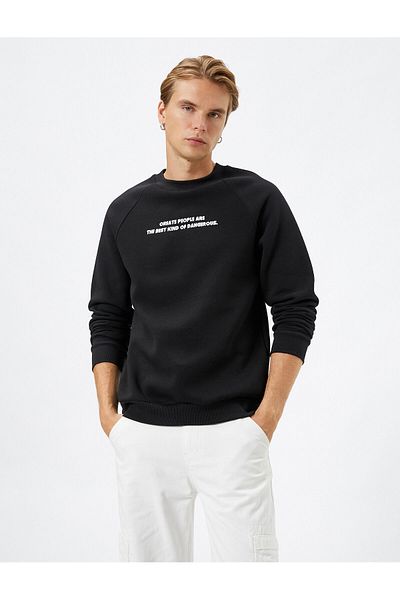 Koton Sweatshirt mit Slogan-Aufdruck, Raglanärmel, Rundhalsausschnitt, gerippt, erhöht