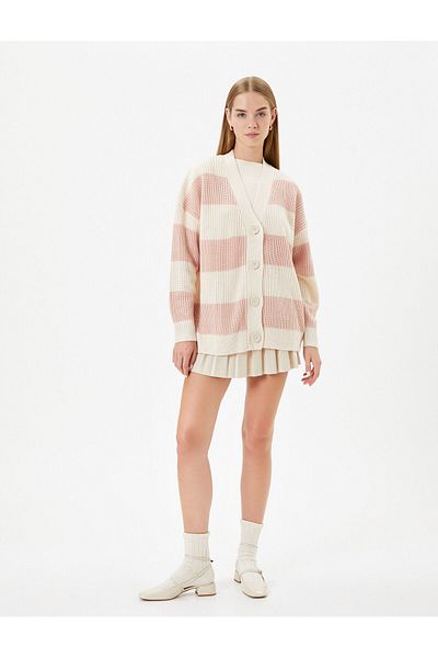Koton Long Cardigan Comfortable Fit V-Neck Buttoned Long Sleeve