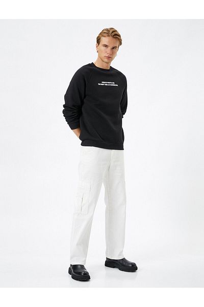 Koton Sweatshirt mit Slogan-Aufdruck, Raglanärmel, Rundhalsausschnitt, gerippt, erhöht