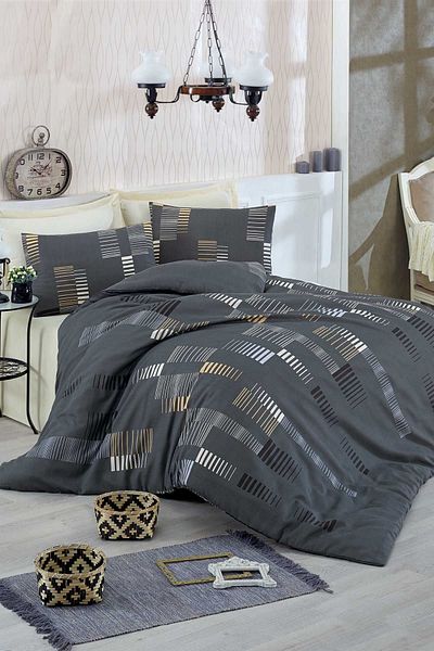 Eponj Home Διπλό Σετ Παπλωματοθήκης Easy-Iron Trace Anthracite