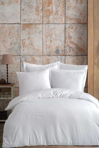 Vertigo Double Satin Duvet Cover Set - Hotel and Household, Striped, 4 Pieces, Washable