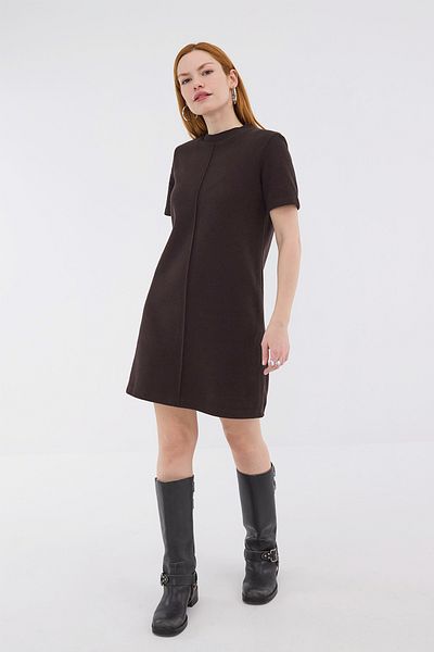 Addax Soft Textured Mini Dress with Front Seam Detail E90810-I6