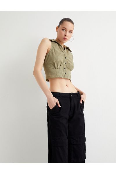Koton Αμάνικο πουκάμισο Crop Slim Fit Corset Λεπτομέρειες