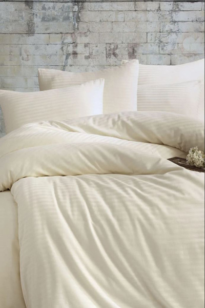 Vertigo Double Satin Duvet Cover Set - Hotel and Household, Striped, 4 Pieces, Washable