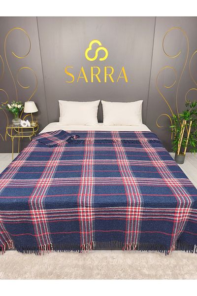 sarra Navy Blue Double Blanket - Home Fringed