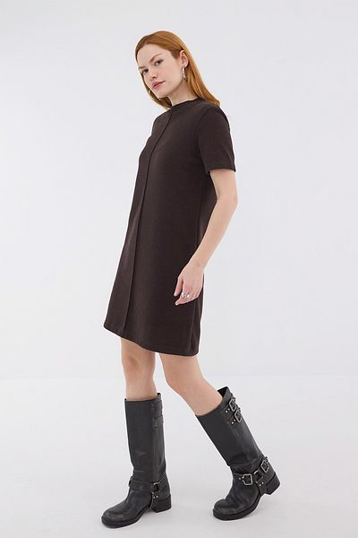 Addax Soft Textured Mini Dress with Front Seam Detail E90810-I6