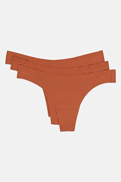Bebe Women 3 Piece Plain Thong, Brown