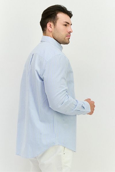 French Connection Men Regular Fit Long Sleeve Stripe Casual Shirt, Blue