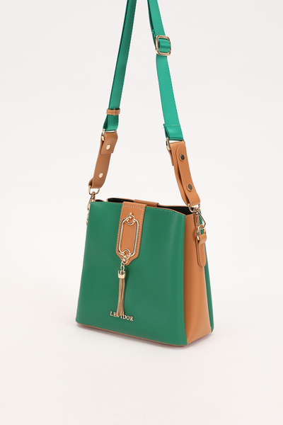 Levidor ÇİMEN YEŞİLİ - CAMEL Püskül Detaylı Omuz Çantası