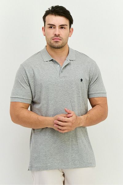 French Connection Men Regular Fit Brand Logo Short Sleeves Polo Shirt, Light Grey