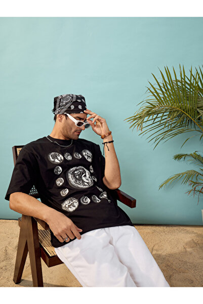 Mascln Sassafras By Styli Coin Graphic Print Oversized T-Shirt