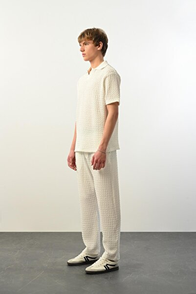 Valiberta Ανδρικό μπλουζάκι με γιακά πόλο - Premium Shadow Texture, Ecru