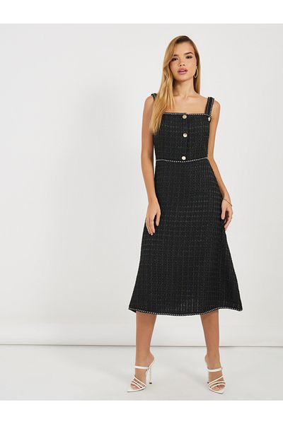 Styli Sleeveless Tweed A-Line Midi Dress