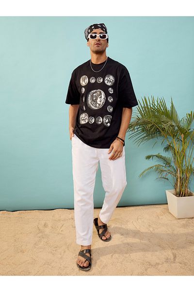 Mascln Sassafras By Styli Coin Graphic Print Oversized T-Shirt
