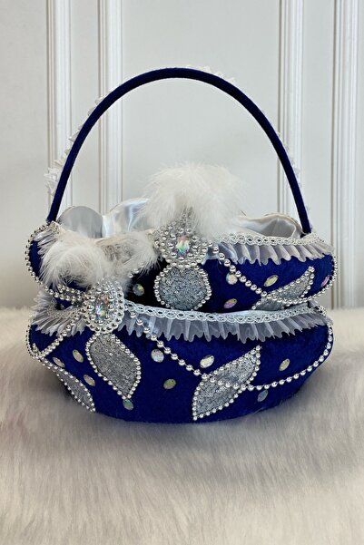 ZEYMERADE Lacivert Sünnet Sepeti Ve Sünnet Tepsisi Takımı, Bebek Çocuk Mevlüt Düğünü Kınası Malzemeleri