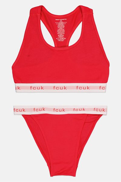 French Connection Women 2 Piece Non Padded Bralette With Pantie, Red