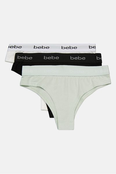 Bebe Women 3pcs Brand Logo Thong Panties, White