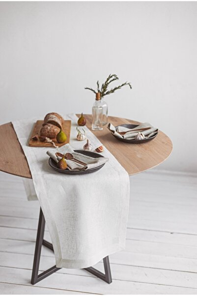 Premium Krem Renk Linen Keten Runner 40 X150cm