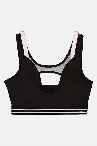 Lacoste Women Stripe Lightly Padded Bralette, Black