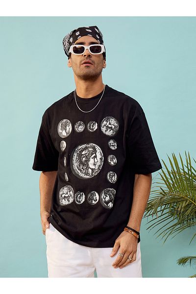 Mascln Sassafras By Styli Coin Graphic Print Oversized T-Shirt