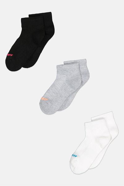 SKECHERS Kids Girl 3 Pairs Brand Logo Socks, White