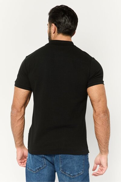 French Connection Men Regular Fit Embroidered Logo Short Sleeves Polo, Black