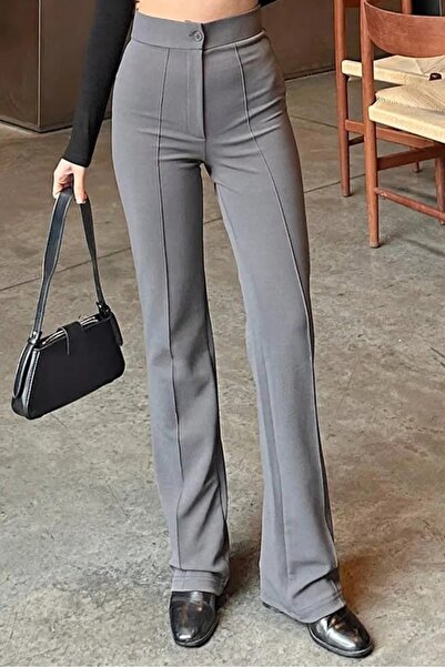 Bestenur Yüksel Bel İspanyol Paça Palazzo Pantolon 1290 -  Gri