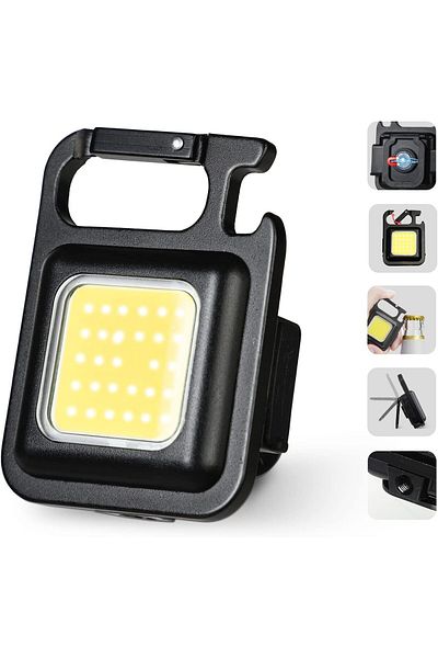 AWH 2000 Lumens LED COB Keychain Flashlight, USB Rechargeable, Magnetic, 3 Modes, Portable Light
