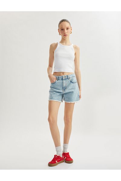 Koton Pantaloni scurți din denim, confortabili, cu buzunare pentru picioare, cu nasturi