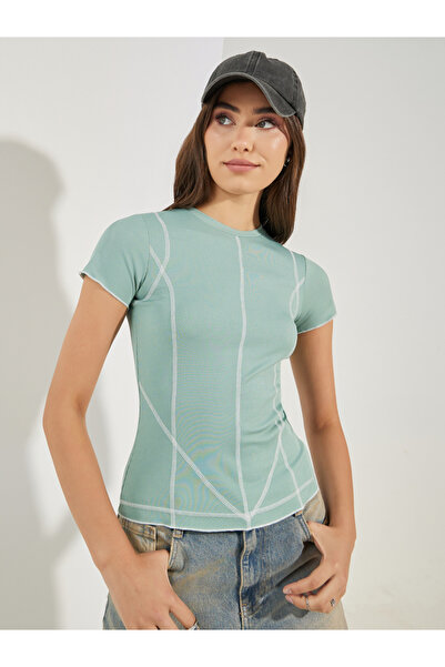 Styli Contrast Stitch Detail Ribbed T-Shirt