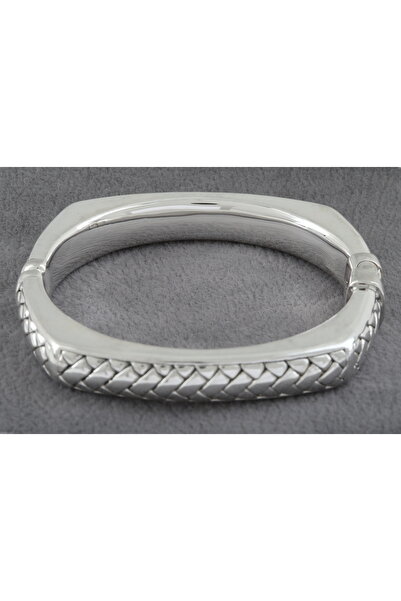 GÜMÜŞ DÜNYASI 925 ayar gümüş kadın örme desenli sade rodyum kaplamalı kelepçe...