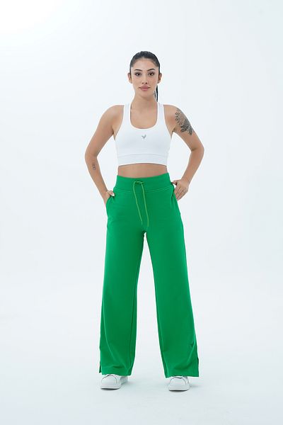 George Phoenix Daily Core - Pantaloni de sport Palazzo pentru femei, verzi, cu talie înaltă