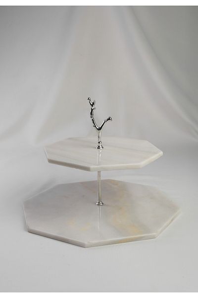 MERALP 2-Piece Silver Marble Cake Presentation - Presentation and Layered Cookie Holder, Metal Profile Handle