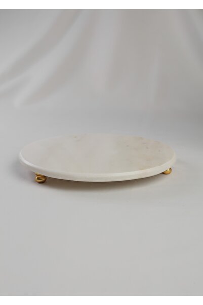 MERALP Marble Round Presenter, Ball Metal Leg, Cake Presenter, Serving Plate 30 cm
