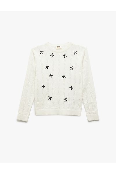 Koton Crew Neck Long Sleeve Bow Knitwear Sweater