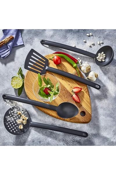 STOREMAX Ntwork 4-Piece Black Fireproof Non-Stick Teflon Coated Kitchen Set, Economical Service Set Ladle Colander