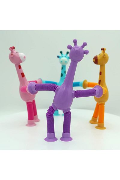 AWH 4-Piece LED Telescopic Suction Cup Giraffe Toy, Shape-Changing Pop Tube Fidget Sensory Toys