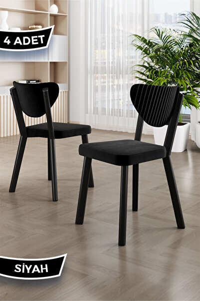 Canisa Arfe Serisi 4 Adet Siyah Mutfak Sandalyesi Siyah Metal İskeletli 1. Sı...