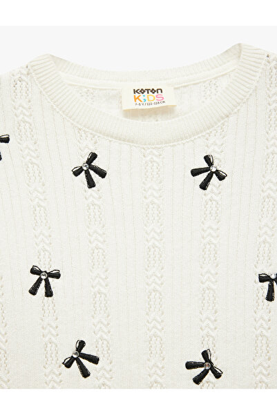 Koton Langärmliger Strickpullover mit Rundhalsausschnitt und Schleife