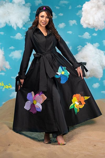 Gereh Style Black Embroidered Special Design - Tied Shirt Collar Silk Top Coat