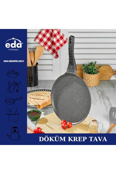 Eda Mutfak Granit Yüz Emojili Pankek Tava 28 Cm Döküm Granit Pankek Tavası Pan28