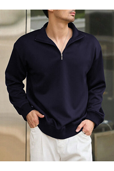 YAKAMEL Pulover pentru bărbați, oversize, de iarnă, din fleece, cu jumătate d...